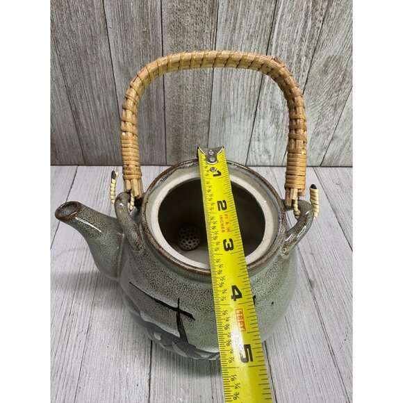 Vnt Japanesse Teapot with Lid Painted Olive/Brown 5.5"x 5.5" Wicker Handle - Picture 8 of 9